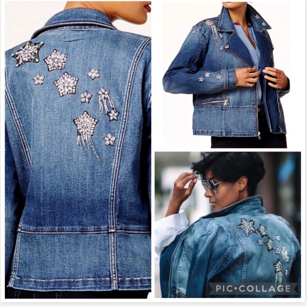 INC International Concepts Blue Embellished Denim Jacket NWT - Picture 1 of 8